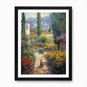 Painting Of A Cat In Gardens Of Alhambra, Spain In The Style Of Impressionism 02 Art Print