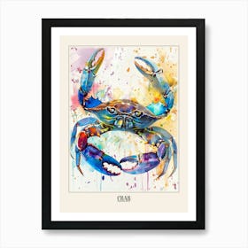 Crab Colourful Watercolour 3 Poster Art Print