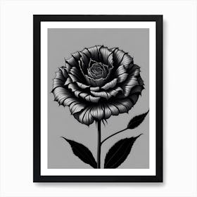 A Carnation In Black White Line Art Vertical Composition 44 Art Print