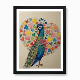 Peacock With Hearts Art Print