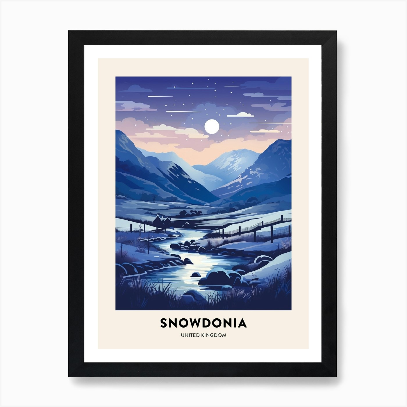 Winter Night Travel Poster Snowdon Framed Wall Art Poster Canvas Print Picture - Picture 2 of 4