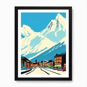 Chamonix 3, France Midcentury Vintage Skiing Poster Art Print