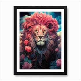 Lion With Flowers Art Print