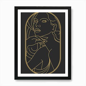 Art Deco Woman 2 Minimalist Black & Gold Art Print