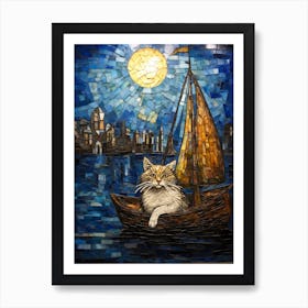 Mosaic Of Cat In A Boat Poster