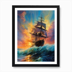 Sailing Ship At Sunset 2 Art Print