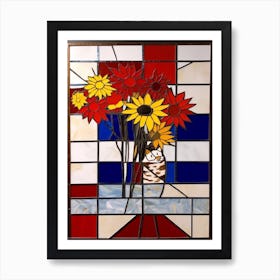 Aster With A Cat 4 Stained Glass De Stijl Style Mondrian Art Print