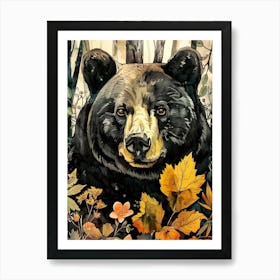 Black Bear In The Woods animal art Art Print