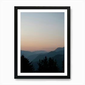 Pastel orange sunrise at Courchevel in France in the mountains - summer nature and travelphotography by Christa Stroo Photography Art Print