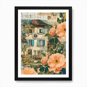 Peach Flowers Scrapbook Collage Cottage 1 Art Print