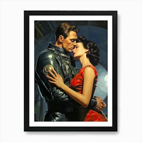 Retro Scifi Tender Hug Of Love Art Print