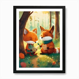 Foxes Reading Art Print