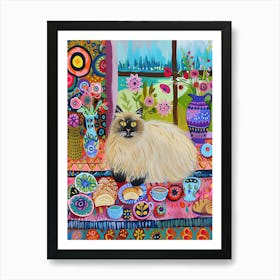 Tea Time With A Himalayan Cat 3 Art Print