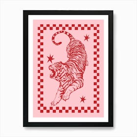 Retro Tiger in Red and Pink Art Print