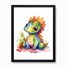 Segisaurus Cute Dinosaur Watercolour 3 Art Print