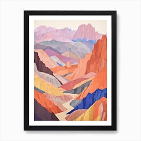 Aconcagua Argentina 2 Colourful Mountain Illustration Art Print