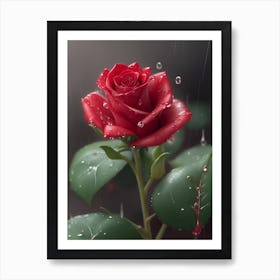 Red Roses At Rainy With Water Droplets Vertical Composition 70 Art Print