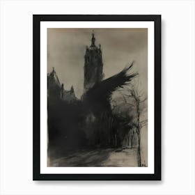 Dark Gothic Bird In Flight Art Print