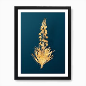 Vintage Persian Lily Botanical in Gold on Teal Blue n.0297 Art Print