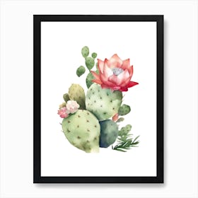 Strawberry Cactus Watercolour Drawing 3 Art Print