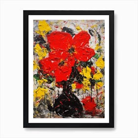 Poinsettia Still Life Flowers Abstract Expressionism  Art Print