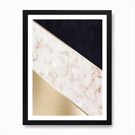 Mixed Gold Marble and Dark Blue Abstract With Gold Trim Art Print