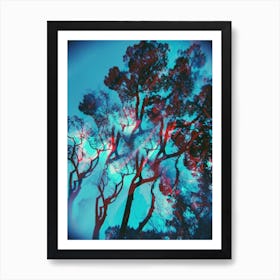 Blue Trees Double Exposure Art Print