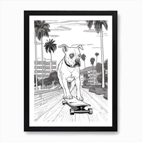 Boxer Dog Skateboarding Line Art 1 Art Print