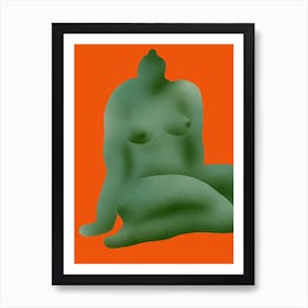 Green Nude On An Orange Background Art Print