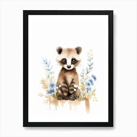 Watercolour Jungle Animal Baby Coati 1 Art Print