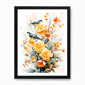 Serenade Of Spring Avian Refuge Among Blossoms Art Print