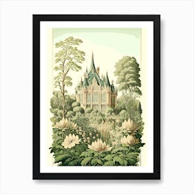 Château De Chantilly Gardens, France Vintage Botanical Art Print