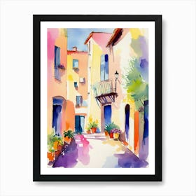 Watercolor Of A Street In France Art Print