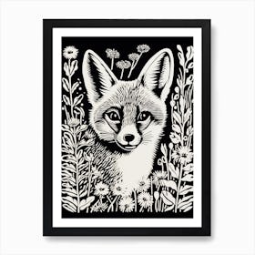 Fox In The Forest Linocut Illustration 6  Art Print