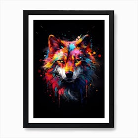 Wolf wall art colorful splash painting Art Print