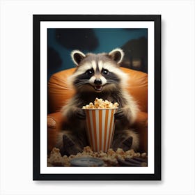 Cartoon Tanezumi Raccoon Eating Popcorn At The Cinema 3 Art Print