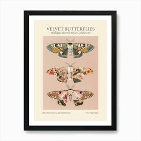 Velvet Butterflies Collection Pink Botanical Butterflies William Morris Style 10 Art Print