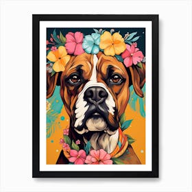 Boxer Portrait With A Flower Crown, Matisse Painting Style 8 Art Print