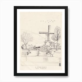 Haarlem Netherlands Pen & Ink Art Print - Windmill Black Fine Line Illustration - Dutch Windmill Print - Netherlands Travel Art Print Art Print