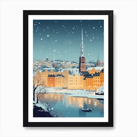 Winter Travel Night Illustration Stockholm Sweden 1 Art Print