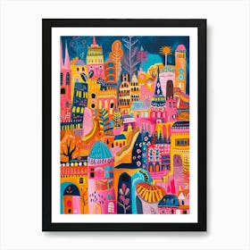Kitsch Colourful Cityscape Patterns 4 Art Print