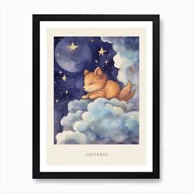 Baby Squirrel 3 Sleeping In The Clouds Nursery Poster Art Print