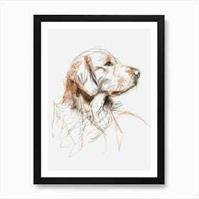 Golden Retriever Dog Orange Line Art Print