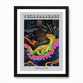 Neon Dinosaur Line Illustration Relaxing 1 Poster Art Print