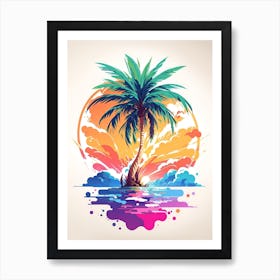Retro Sunset Coconut Trees Art Print