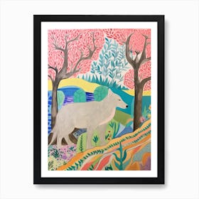 Maximalist Animal Painting Gray Wolf 2 Art Print