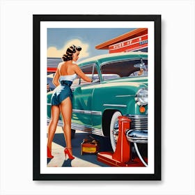 1950's Era Retro Automotive Service Station Pinup- Reimagined 3 Art Print