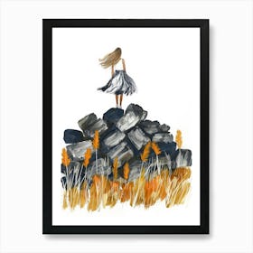 Girl Standing On Rocks Poster