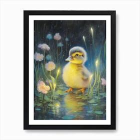 Ducklings & Fireflies Pencil Illustration Art Print