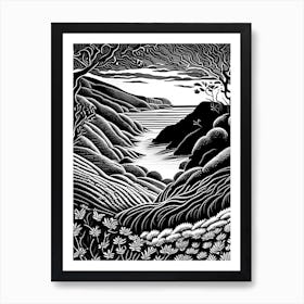 Wave Hill, 1, Usa Linocut Black And White Vintage Art Print